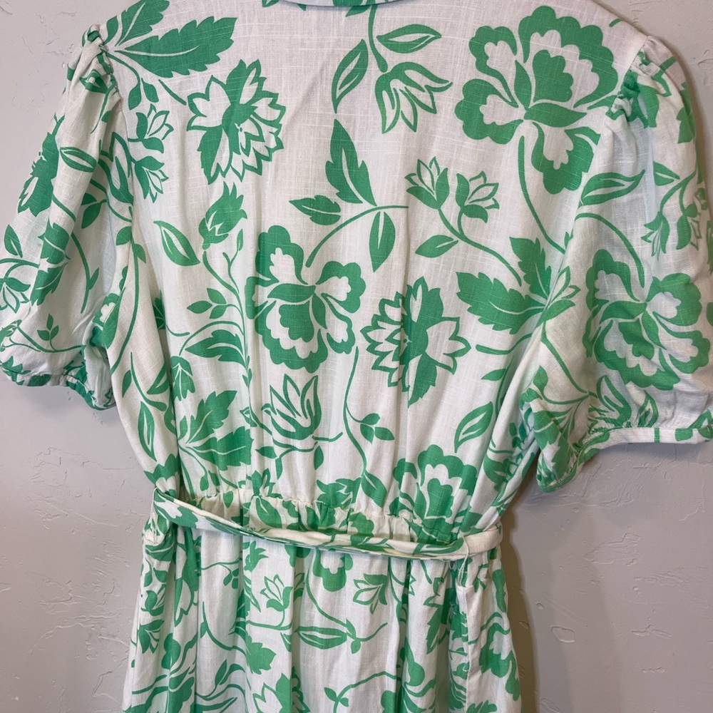 Draper James Green Floral Puff Sleeve Dress‎ Women’s Large Rayon Linen Blend - Picture 11 of 12